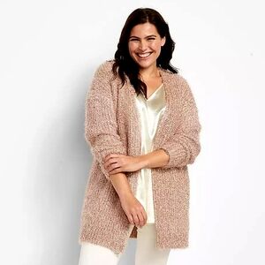 NWT Lane Bryant Rose Gold Open Front Metallic Eyelash Cardigan Sweater 26 28